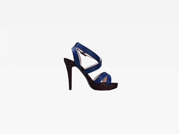 Blue Ankle Strap Black Heeled Sandals