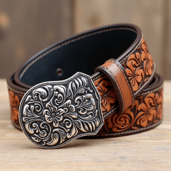 Artisan Floral Engraved Leather Belt