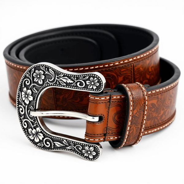 Western Floral Embossed Leather Belt