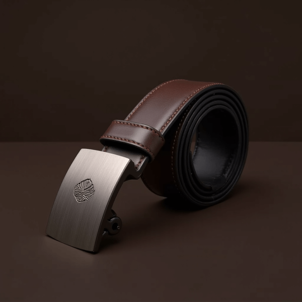 Modern Brown Leather Belt with Brushed Metal Buckle