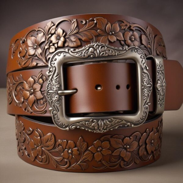 Handcrafted Floral Embossed Leather Belt