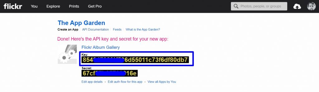 Flickr API Key Generated - Flickr API Key