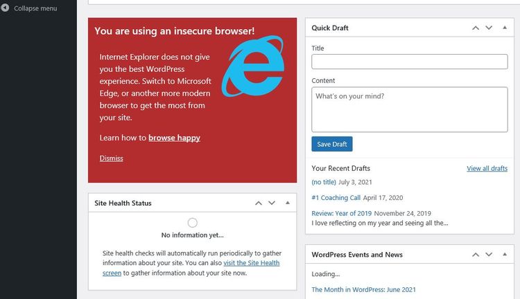 No WordPress on Internet Explorer