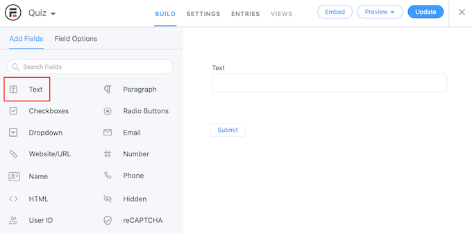 Start by including a Text field