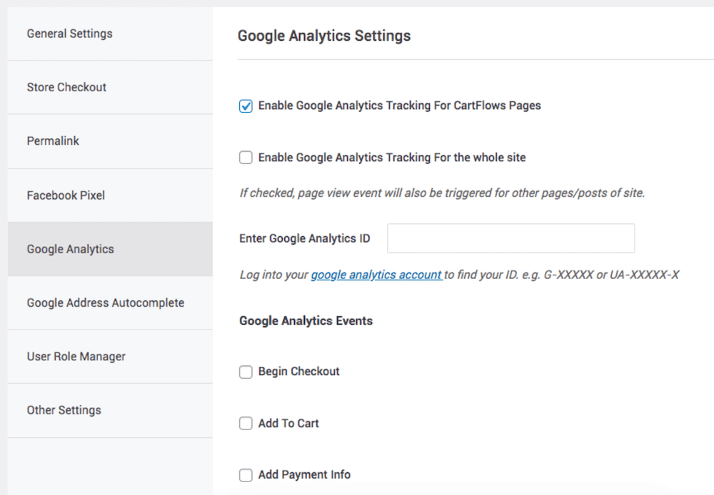Tracking for CartFlows Pages and enter your Google Analytics ID