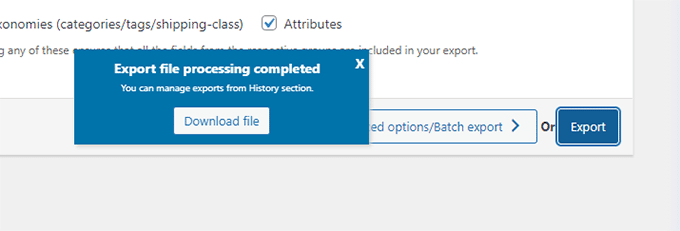 export file processing 