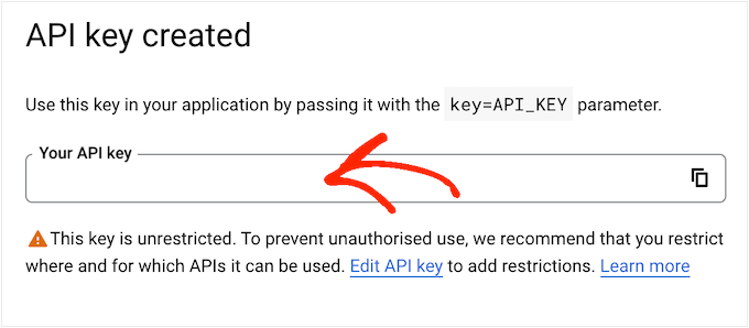 API key generated