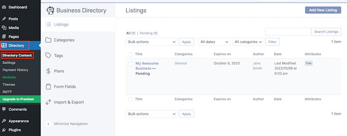 A list of pending listings will now appear