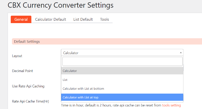  CBX Currency Converter plugin settings