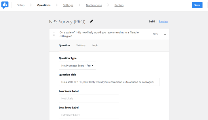 Select the NPS Survey template