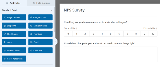 Add fields NPS Survey