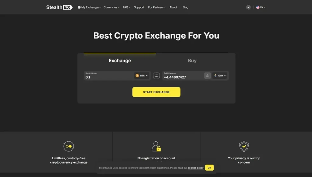 Top 10 Non-KYC Crypto Exchanges in the USA for 2025: Buy Crypto Without KYC Hassle 5 StealthEX - Speedy Non-KYC Crypto Exchange