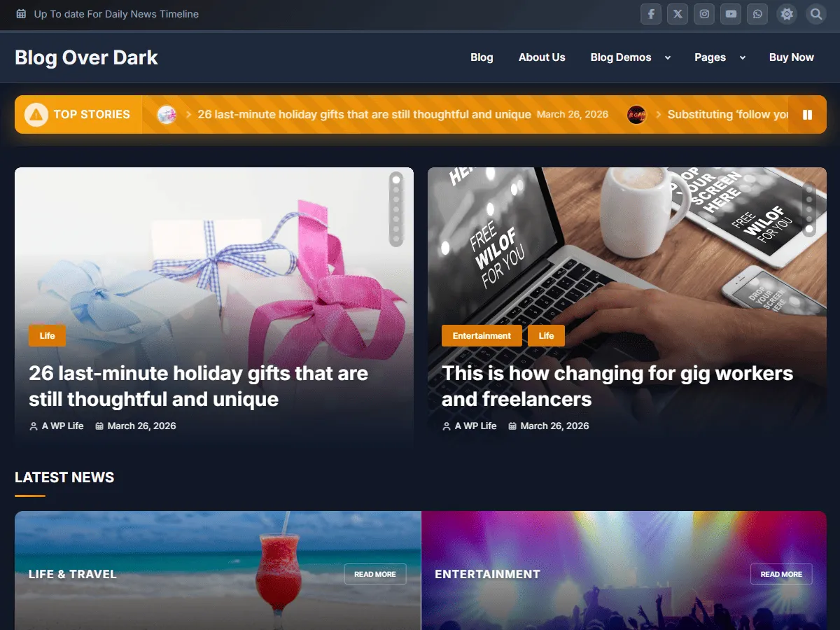 Blog Over Dark – sleek dark child theme