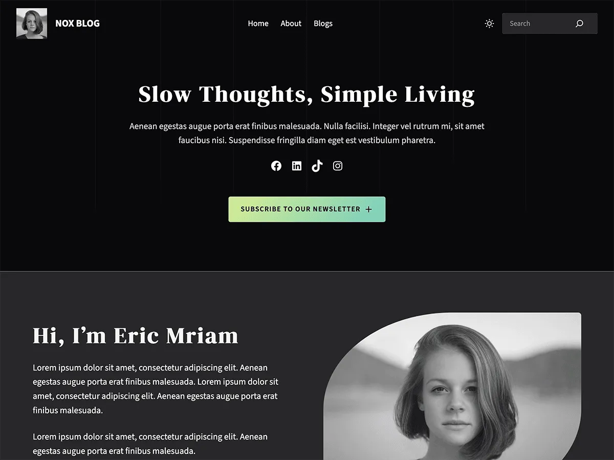Nox Blog – minimalist FSE dark theme